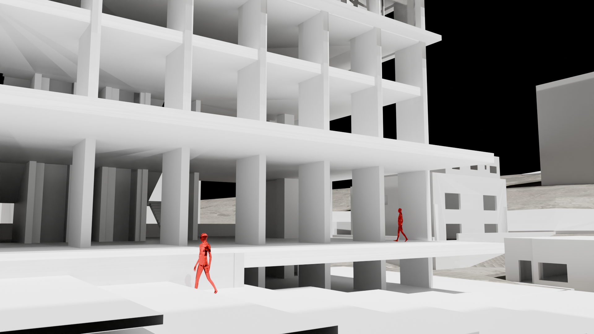 Light play on the textured cast walls.